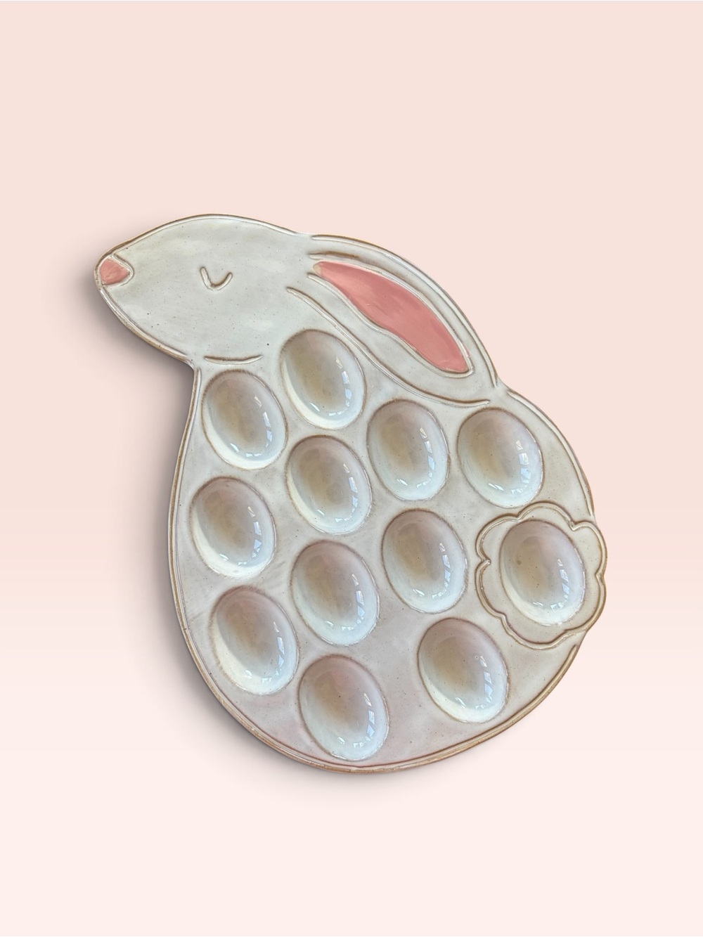 Bunny Deviled Egg Serving Platter - Cream with Pink Accents - Mud Pie